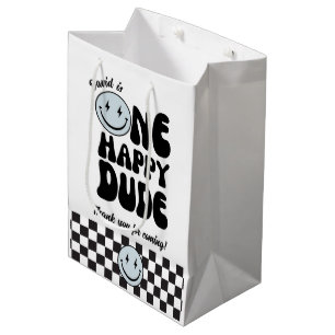 One Happy Dude Blue Emoji Birthday  Medium Gift Bag