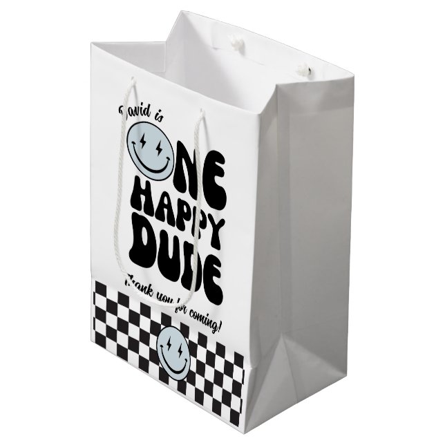 One Happy Dude Blue Emoji Birthday  Medium Gift Bag (Front Angled)