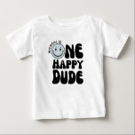 One Happy Dude Blue Happy Face Boy First Birthday  Baby T-Shirt<br><div class="desc">One happy dude,  one cool dude first birthday party</div>