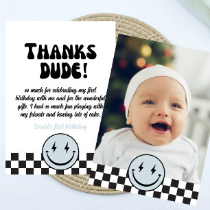 One Happy Dude Blue Photo Birthday Thank You Card