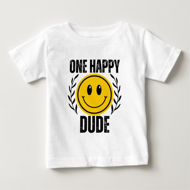 One Happy Dude Boy 1st Birthday Baby T-Shirt (Front)