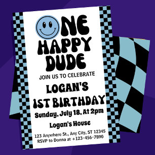 One Happy Dude Boy 1st Birthday   Invitation