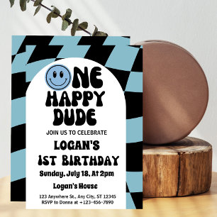 One Happy Dude Boy 1st Birthday  Invitation