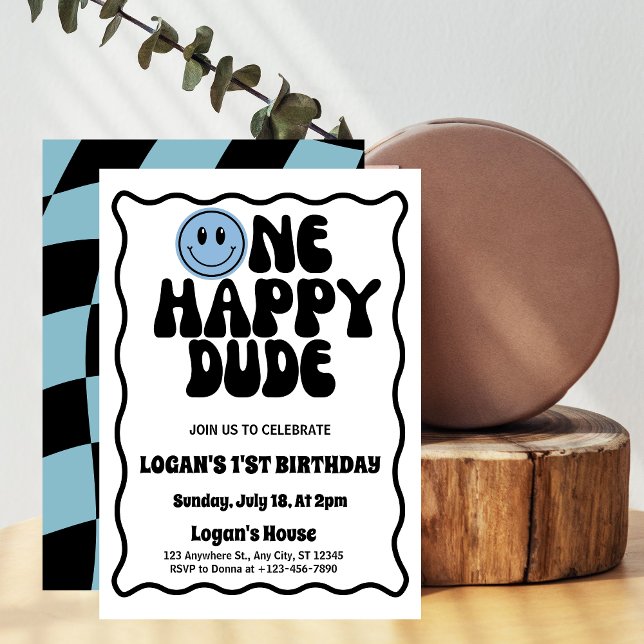 One Happy Dude Boy 1st Birthday  Invitation (Creator Uploaded)