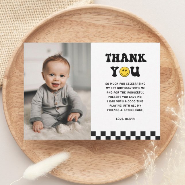 One Happy Dude Boy 1st Birthday Photo Thank You Card (Creator Uploaded)