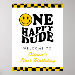 One Happy Dude Boy 1st Birthday Yellow Welcome Poster