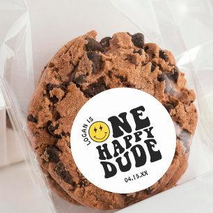 One Happy Dude Boy First Birthday Party Classic Round Sticker