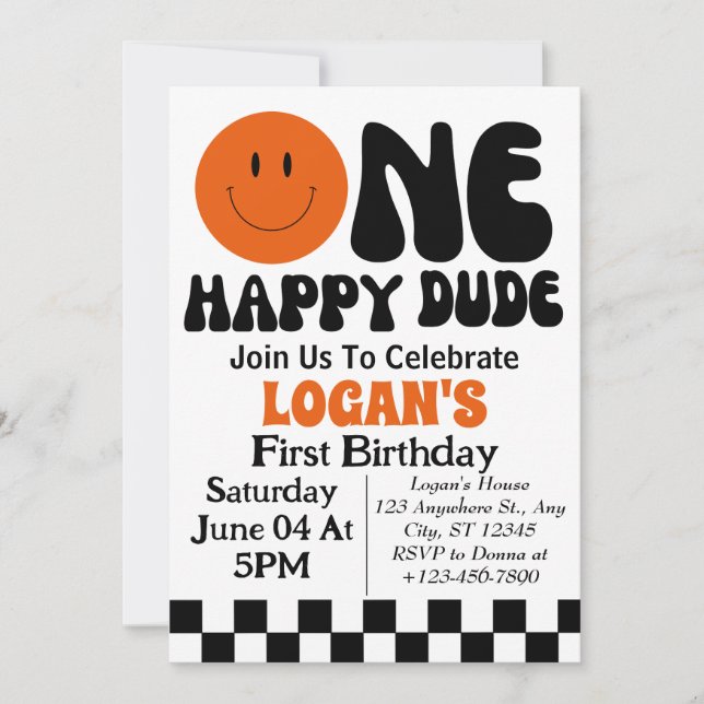 One Happy Dude Boy First Birthday Party Invitation (Front)