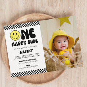 One Happy Dude Boy's 1st Birthday Photo Invitation