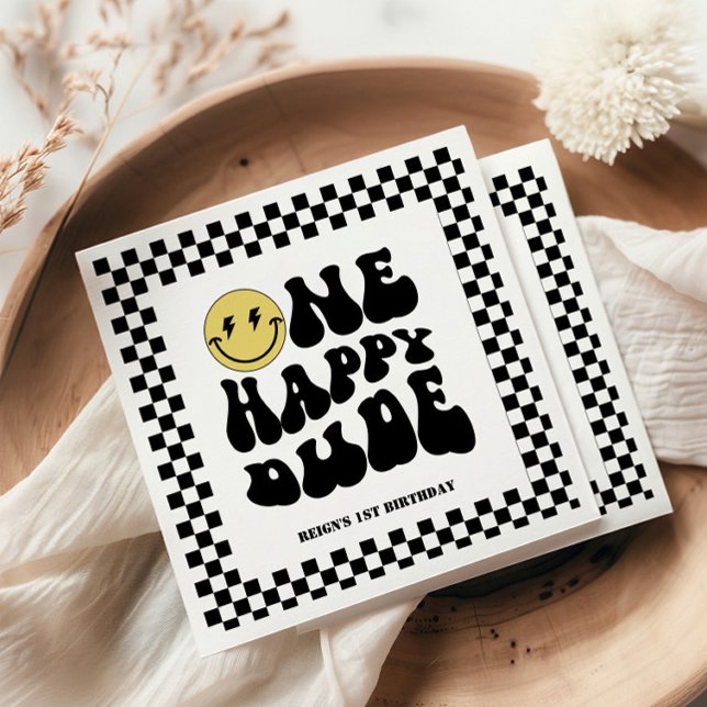 One Happy Dude | Boys Rad Kids 1st Birthday Napkin (Creator Uploaded)