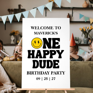 One Happy Dude Boy's Retro 1st Birthday  Acrylic Sign