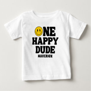 One Happy Dude Boy's Retro 1st Birthday Baby T-Shirt