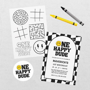 One Happy Dude Boy's Retro 1st Birthday  Invitation