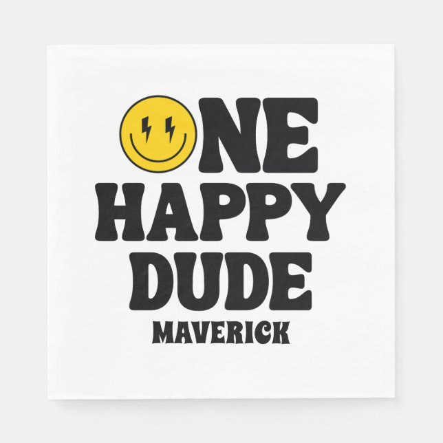 One Happy Dude Boy's Retro 1st Birthday  Napkin (Front)
