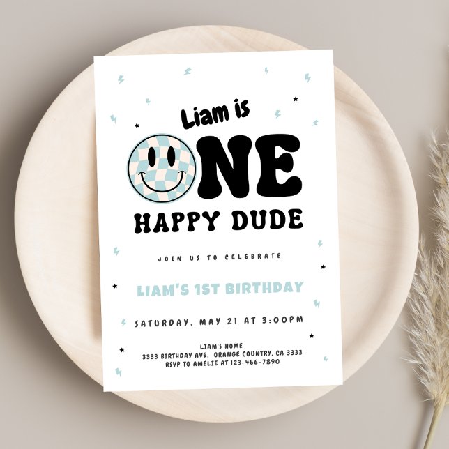 One Happy Dude Checkered Invitation (Creator Uploaded)