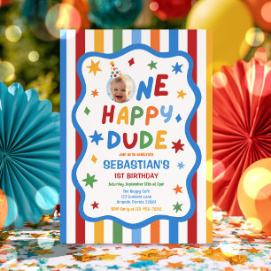 One Happy Dude Colourful 1st Birthday Party Invitation