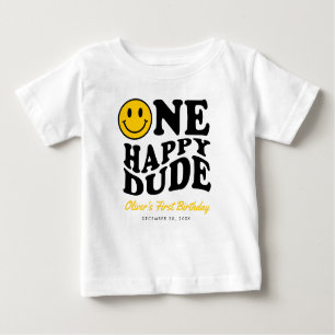 One Happy Dude Custom Smile Face Boy 1st Birthday Baby T-Shirt