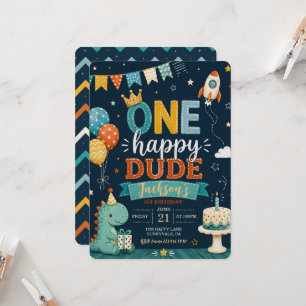 One Happy Dude Dinosaur 1st Birthday Invitation
