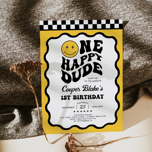 One Happy Dude Emoji Smile Face 1st Birthday Invitation (Creator Uploaded)