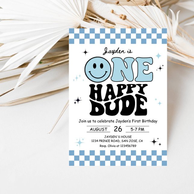 One Happy Dude - Fun 1st Birthday Boy Party Invitation (Creator Uploaded)