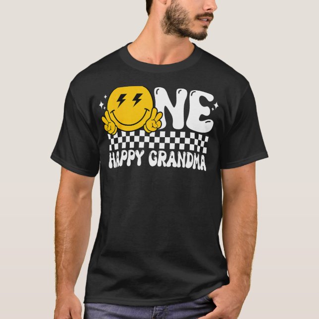 One Happy Dude Grandma Groovy 1st Birthday Family  T-Shirt (Front)