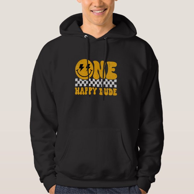 One Happy Dude Groovy 1st Birthday Boys Girls Kid  Hoodie (Front)