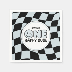 One Happy Dude Groovy Happy Face Boy Birthday Napkin