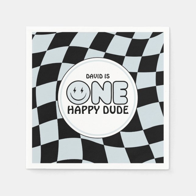 One Happy Dude Groovy Happy Face Boy Birthday Napkin (Front)