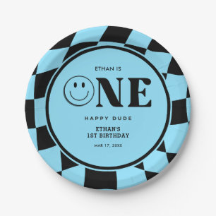 One Happy Dude Happy Face Blue Boy 1st Birthday  Paper Plate