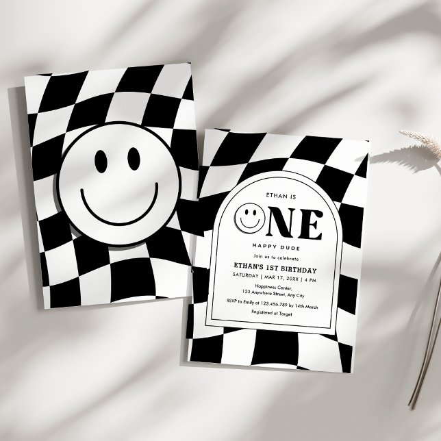 One Happy Dude Happy Face Boy 1st Birthday  Invitation (One Happy Dude Happy Face Boy 1st Birthday Invitation )