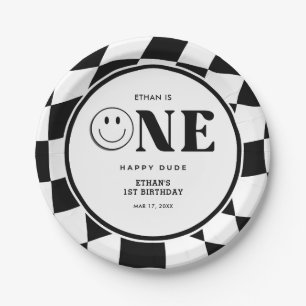 One Happy Dude Happy Face Boy 1st Birthday  Paper Plate