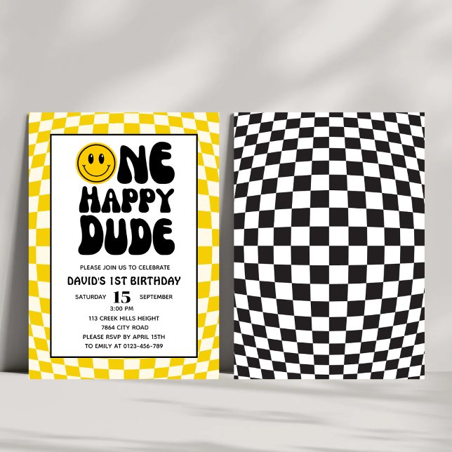 One Happy Dude Happy Face Boy First Birthday  Invitation (Creator Uploaded)