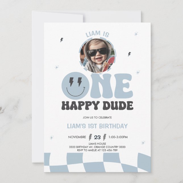 ONE HAPPY DUDE INVITATION, 1ST BIRTHDAY INVITATION (Front)