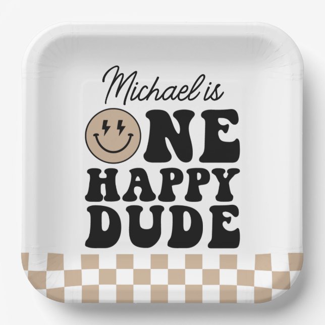 One Happy Dude Paper Plates in Tan (Front)