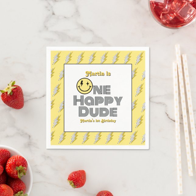 "One Happy Dude" Retro 1st Birthday Party Napkin (Insitu)