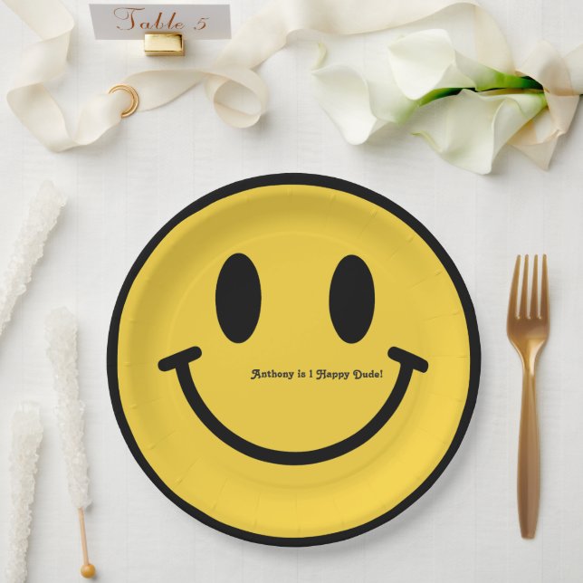 "One Happy Dude" Retro Birthday Party Paper Plate (Wedding)