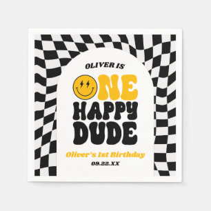 One Happy Dude Retro First 1st Birthday Party Napkin