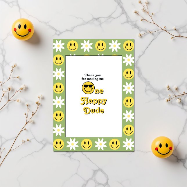"One Happy Dude" Retro Smile Thank You Card ("One Happy Dude" Retro Smile Thank You Card)