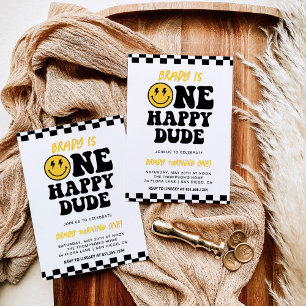 One Happy Dude   Smile Face Boy 1st Birthday Invitation