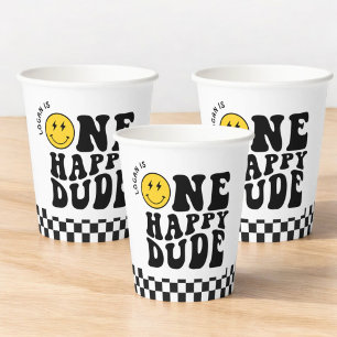One Happy Dude Smile Face Boy First Birthday Paper Cups