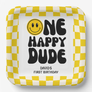 One Happy Dude Smile Face Boy First Birthday  Paper Plate