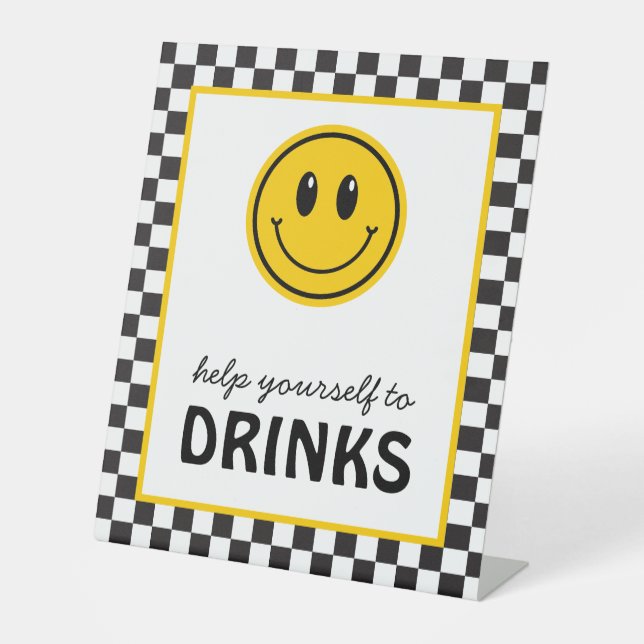 One Happy Dude Smile Face Drinks Pedestal Sign (Front)