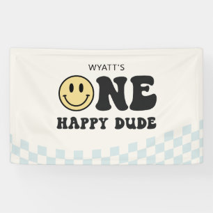 One Happy Dude Smile Face First Birthday Banner