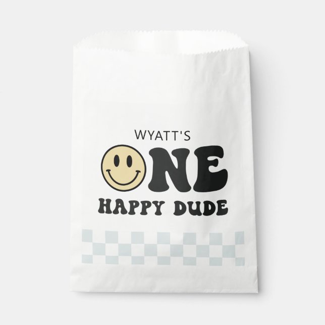 One Happy Dude Smile Face First Birthday Favour Bag (Front)