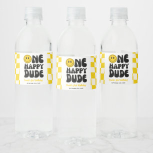 One Happy Dude Smile Face First Birthday Water Bottle Label