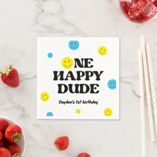 One Happy Dude Smiling Face Birthday Party Napkin