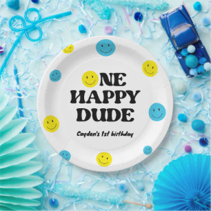 One Happy Dude Smiling Face Birthday Party Paper Plate