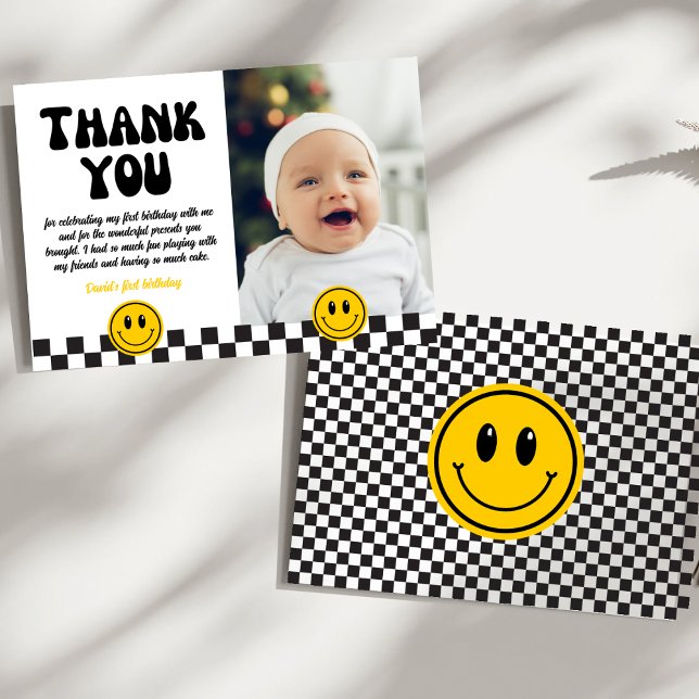 One Happy Dude Smiling Face Photo Birthday Thank You Card (Creator Uploaded)