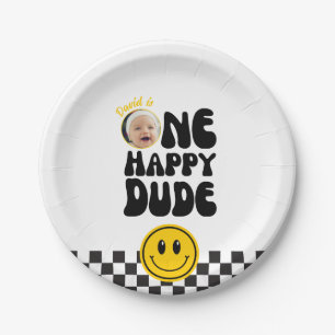 One Happy Dude Smiling Face Photo Paper Plate