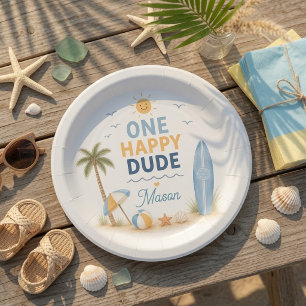 One Happy Dude Surf Beach Birthday Paper Plate